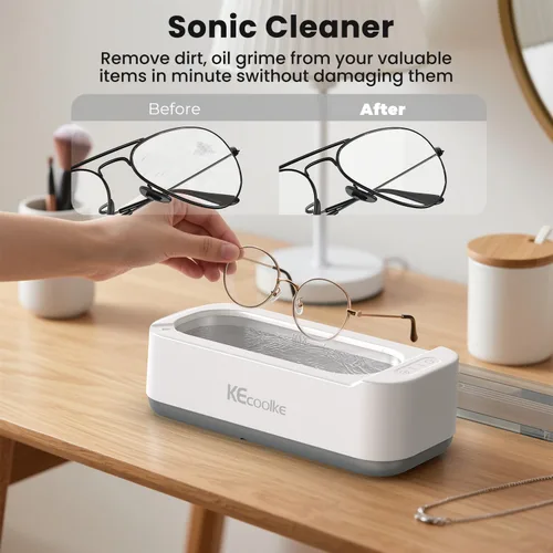 Vista 2 de KECOOLKE - Máquina de limpieza ultrasónica de joyería, limpiador sónico de 400 ml con temporizador digital para anteojos, anillos, plata, solución