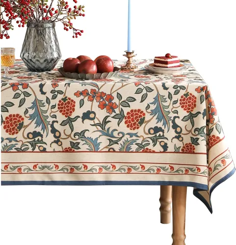Vista 69 de [Usado] patdrea Mantel largo de lino de diseño verde para mesa rectangular, mantel vintage transpirable con patrón de frutas amarillas, funda