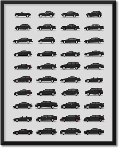 Vista 8 de Custom Car Posters Póster hecho a mano compatible con Honda Evolution Print Wall Art Décor Best Honda Generations - Azul brillante, impresión