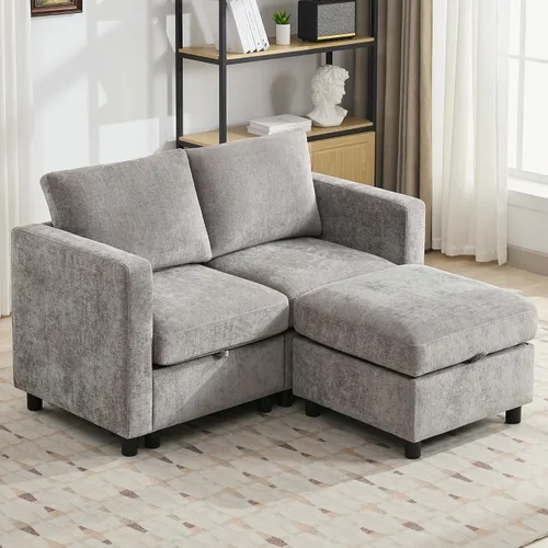 Vista 9 de WUTUTUEE Sofá biplaza modular de 58 pulgadas, sofá biplaza moderno de 2 plazas con almacenamiento, sofá modular de felpilla para sala de estar, Beige