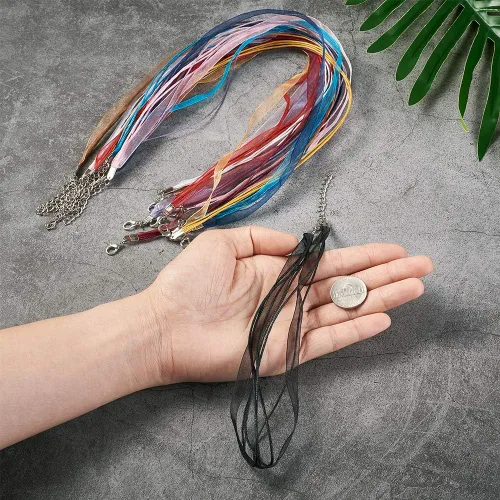 Vista 5 de Beadthoven - 100 hebras de cinta de múltiples hebras con 3 bucles, cordón encerado, cinta de organza de aleación, cadenas de cierre de langosta