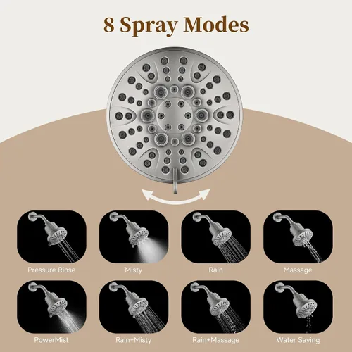Vista 7 de BRIGHT SHOWERS Cabezal de ducha filtrado, cabezal de ducha fijo de alta presión para agua dura, filtro de doble medio que elimina el cloro