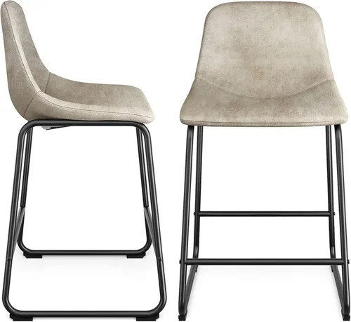 Vista 9 de Rfiver Taburetes de bar de cuero sintético PU Set de 2, Taburetes de pub industriales con respaldo y reposapiés, Sillas de bar modernas sin brazos