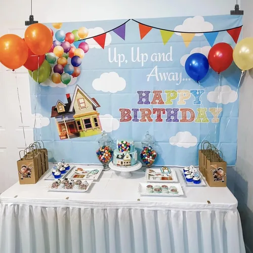 Vista 3 de UP - Fondo de fotografía para fiesta de cumpleaños, decoración de fiesta de cumpleaños para niños, decoración de fiesta de cielo azul y nubes