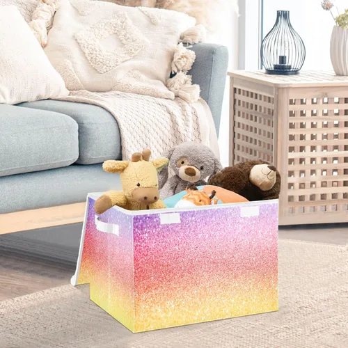 Vista 5 de GAIGEO Caja de almacenamiento plegable con purpurina pastel, caja de almacenamiento con tapa, organizadores de armario para niños y almacenamiento