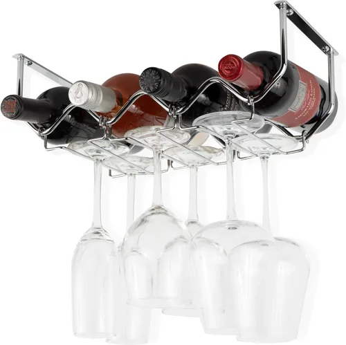 Vista 9 de Wallniture Piccola - Estante para vino y soporte para vasos para debajo del gabinete, organizador de cocina con 4 botellas, color negro