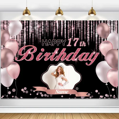 Vista 106 de Cartel de decoración de feliz cumpleaños número 100 de oro rosa, tamaño grande, personalización con nombre y foto compatible