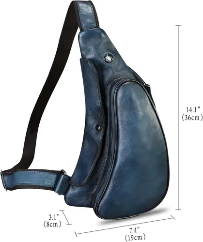 Vista 4 de Bolso de cuero genuino para mujeres y hombres, mochila de cuero retro para el pecho, bolso cruzado
