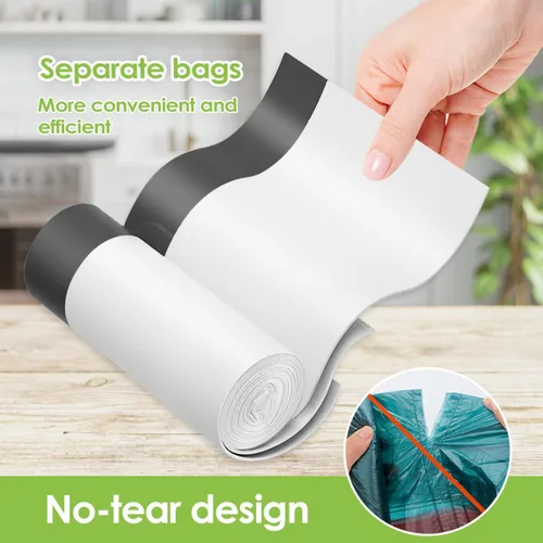 Vista 3 de Bolsas de basura de 7 galones, 100 unidades, bolsas de basura con cordón resistentes de Teivio, bolsas para papeleras de baño, bolsas de plástico