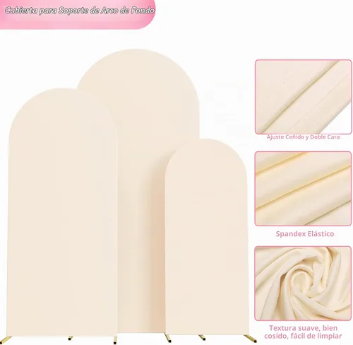Vista 4 de Wokceer - Juego de 3 fundas de arco para telón de fondo, color beige 6FT,5FT,4FT Spandex Fitted Balloon Arch Cover Round Top Chiara Backdrop Cover