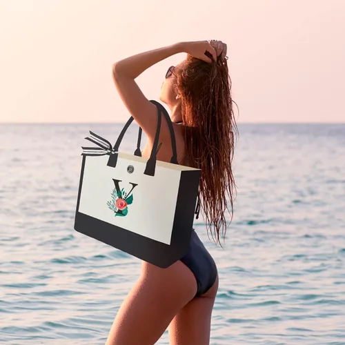 Vista 3 de Bolsa de lona con inicial, regalos de cumpleaños personalizados para mujer, Negro -, Letra Y