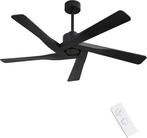 Vista 12 de WINGBO - Ventilador de techo de 54" de ABS con motor DC sin luz, ventilador de techo de 5 aspas con veta de madera de ABS con control remoto, motor