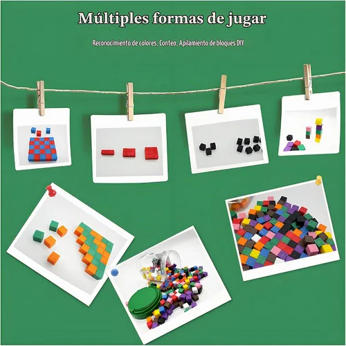 Vista 5 de EXBEPE Geométrico Sólidos 300 Piezas,Cubo de conteo de matemáticas,Bloques apilables de clasificación de colores de plástico para niños