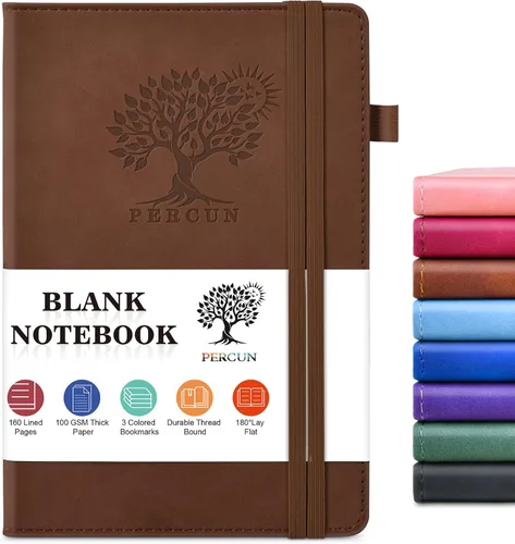 Vista 22 de PERCUN Diario en blanco para hombres y mujeres, 160 páginas en blanco para escribir, dibujar, cuaderno de bocetos, cuaderno de bocetos de cuero