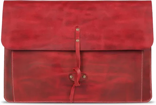 Vista 9 de Londo Funda de cuero de grano real para MacBook Pro y MacBook Air, bolsillo frontal y cierre de solapa, 14 pulgadas - 13 pulgadas