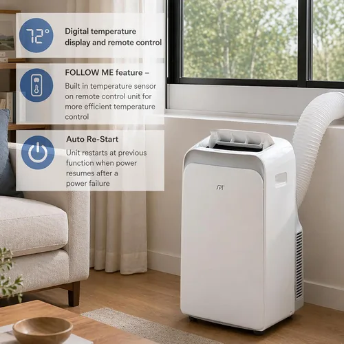 Vista 5 de SPT WA-S8001E Aire acondicionado portátil de 12,000 BTU - Enfriamiento (SACC: 8,000BTU), con enfriamiento, deshumidificador, ventilador, blanco