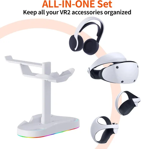 Vista 6 de Estación de carga para PS VR2, base de carga rápida dual para Playstation VR2, accesorios con luz RGB, estación de carga controlador VR2 con soporte