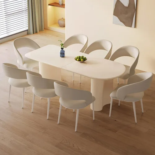 Vista 16 de Mesa de comedor negra de 55 pulgadas, una mesa rectangular de extremo redondeado con patas de diseño ondulado para cocina, comedor, oficina en casa