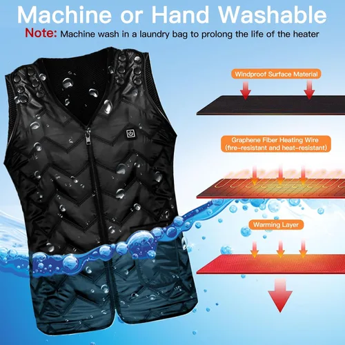 Vista 4 de Chaleco térmico para hombres y mujeres, con carga USB, tamaño ajustable para cazasenderismo, chalecos cálidos de invierno, Negro