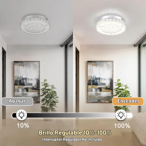 Vista 9 de Lámpara de techo de cristal de montaje al ras, lámpara de techo LED moderna de 8.3 pulgadas, lámparas de araña de cristal regulables
