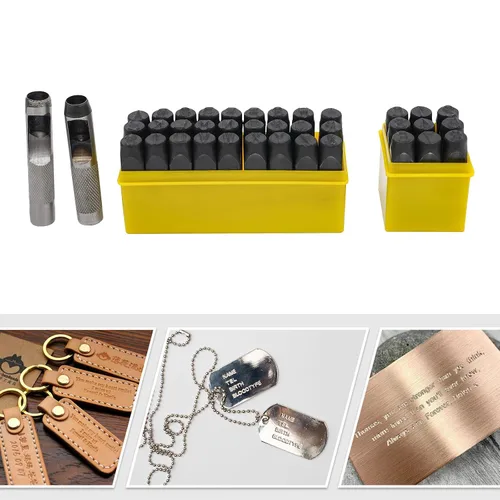 Vista 7 de Juego de sellos de números y letras, herramienta de prensa de punzón de letras de acero, kit de estampado de metal de 36 piezas para manualidades