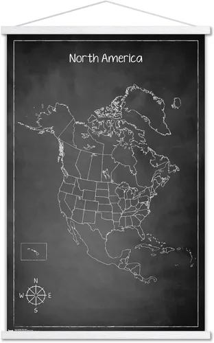 Vista 20 de Trends International Chalk Map - Póster de pared de América del Norte, 22.4 pulgadas de largo x 14.7 pulgadas, versión enmarcada de madera de granero