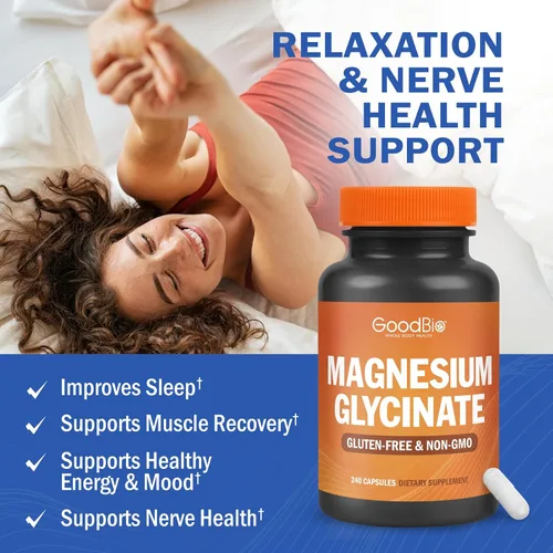 Vista 3 de Glicinato de magnesio – Suplemento de magnesio de alta absorción de 500 mg por porción para aliviar el estrés, el sueño, la salud del corazón