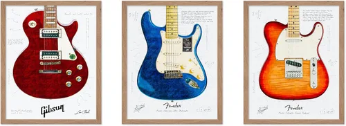 Vista 28 de Poster Master Póster de música vintage de 3 piezas, impresión de instrumentos retro, regalo para músico, amigo, guitarra eléctrica, patrón, patente