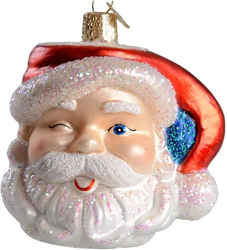 Vista 5 de Old World Christmas - Adorno de Santa tonto pequeño de vidrio soplado para árbol de Navidad, decoración festiva hecha a mano, colección de Santa