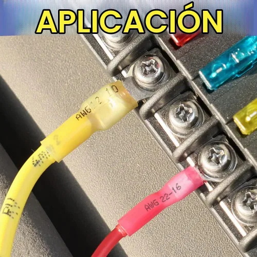 Vista 5 de haisstronica - 100 terminales de anillo termorretráctil, 16-14 AWG, 1/4 pulgada, azul Battery and Ground Stud Connections, 0.7 mm Copper Barrel