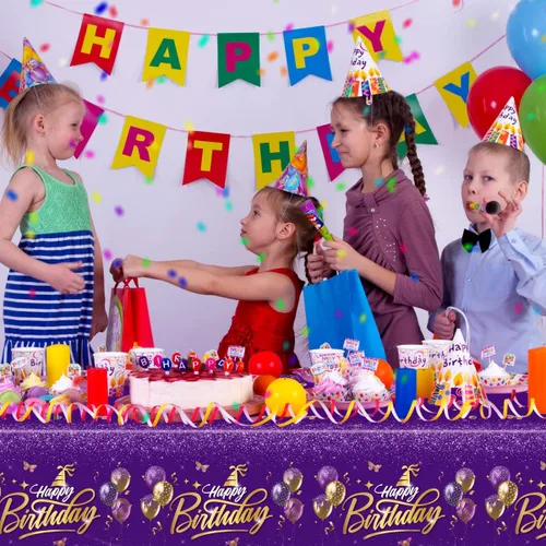 Vista 6 de CMUSKO Decoraciones de feliz cumpleaños, 3 piezas, fundas rectangulares de plástico desechables para mesa de cumpleaños, decoración de fiesta