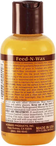 Vista 3 de Howard Products Cera de abejas para abrillantar y acondicionar madera, Feed-N-Wax para muebles de madera, 133 ml, Naranja