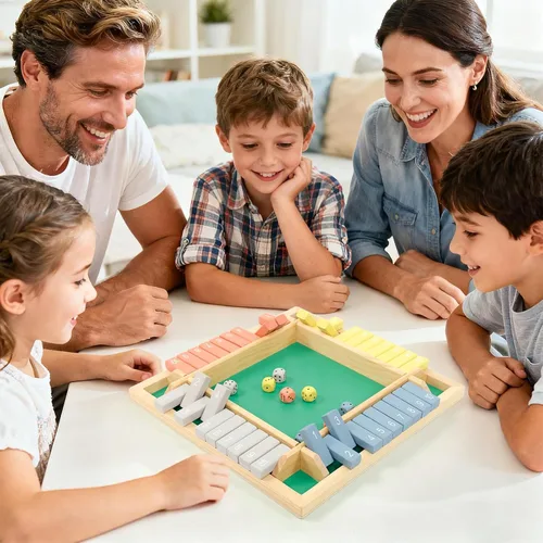Vista 2 de WOOD CITY Juego Shut The Box de Madera para 4 Jugadores, Juego de Mesa Clásico para Niños y Adultos, Juguete Educativo de Aprendizaje