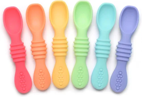 Vista 11 de PrimaStella Juego de cucharas masticables de silicona para bebés y niños pequeños, seguridad probada, sin BPA, apta para microondas, lavavajillas