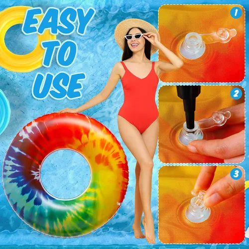 Vista 4 de Simgoing Flotadores inflables gigantes para piscina, flotadores de tubo de teñido anudado de 47.24 pulgadas, flotadores grandes y coloridos