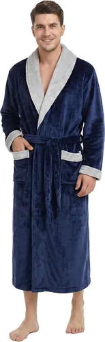 Vista 12 de U2SKIIN Albornoz de forro polar para hombre con cuello de felpa A-verde oscuro