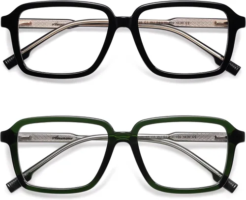 Vista 10 de AMOMOMA Paquete de 2 lentes de lectura retro para mujeres y hombres, marco rectangular para lector de computadora con luz azul AM6198