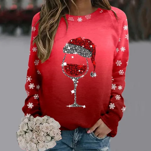 Vista 2 de Sudadera de Navidad para mujer, lindo suéter feo de Navidad con cuello redondo de Papá Noel, suéter feo de Navidad 2023
