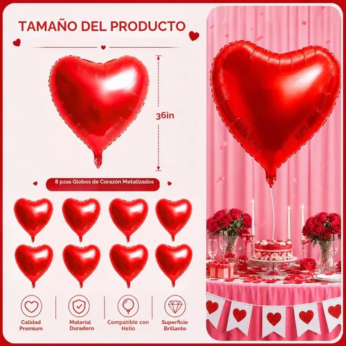 Vista 2 de 8 globos grandes de corazón rojo de 36 pulgadas para San Valentín, boda, fiesta