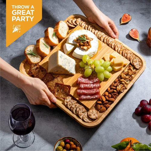 Vista 7 de Bambüsi Tablas de charcutería – Juego de tablas grandes de bambú para charcutería con cuchillos para servir, bandeja de queso, regalos