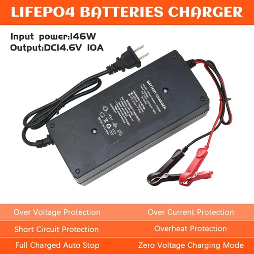 Vista 5 de Cargador de batería LiFePO4 de 14.6V 10A especial para batería LiFePO4 de 12V, cargador de goteo para batería de fosfato de hierro y litio