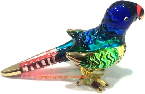 Vista 9 de (Bundle of 2) Handmade Mini Blown Glass 2" Blue Parrot Bird Fantasy Figurine Art, Cool Stuff, Miniature Animals, Home or Garden Decor Gift Ideas