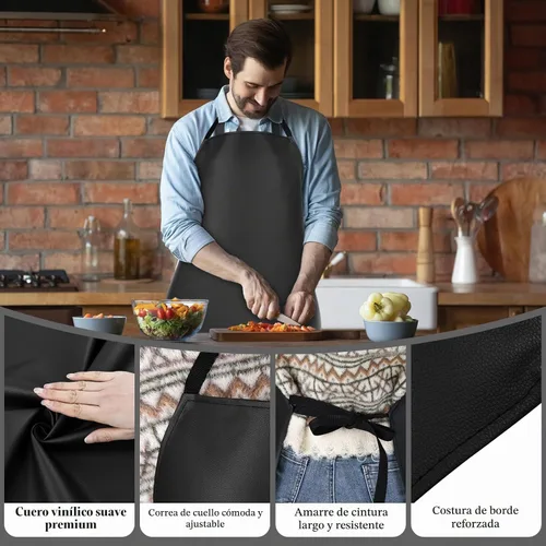 Vista 3 de PEASUG Delantal de carnicero impermeable ajustable de 43 x 23 pulgadas para jardín de cocina Correas ajustables para un ajuste cómodo, fácil