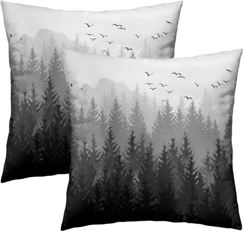 Vista 42 de Fundas de Almohada de Bosque de Pinos 22x22 Juego de 2, Fundas de Almohada Decorativas de Árboles de Abeto y Cedro Verde Nieve Beige de Invierno