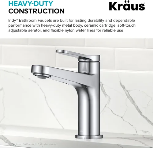 Vista 9 de KRAUS Indy Grifo de Lavabo de un Orificio de una Sola Manija en Cromo, KBF-1411CH