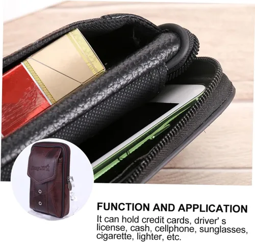 Vista 8 de TENDYCOCO Paquete de 1 bolsa de cintura para hombres monedero para hombres bolso vertical para teléfono móvil bolsa de cuero genuino hombres negro