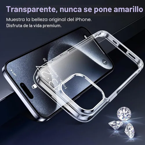 Vista 4 de Funda transparente diseñada para iPhone 15 Pro Max, transparente, antiamarilleo, protección contra caídas de grado militar, funda protectora delgada