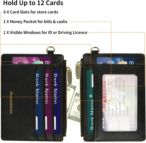 Vista 2 de Small Wallet for Women RFID Card Holder ID Case Wallet with key chain Wristlet Keychain with Coin Purse (B-Black)