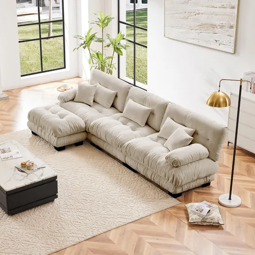 Vista 12 de Otomana beige para sofá modular modular, sofá individual, asiento otomano para sofá modular convertible, sofás de terciopelo para sala de estar