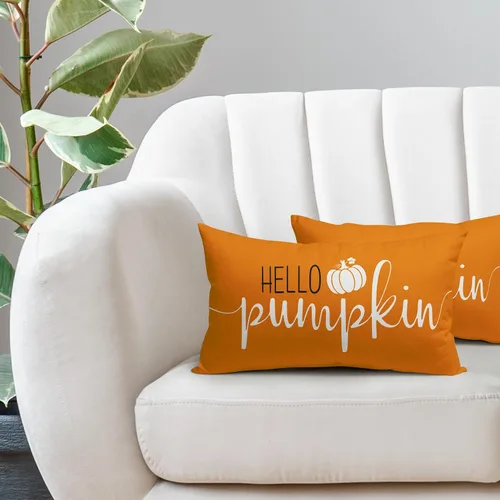 Vista 5 de Juego de 2 fundas de almohada lumbar de otoño de 12 x 20 pulgadas, fundas de almohada rectangulares decorativas de otoño de lino naranja, juego de 2